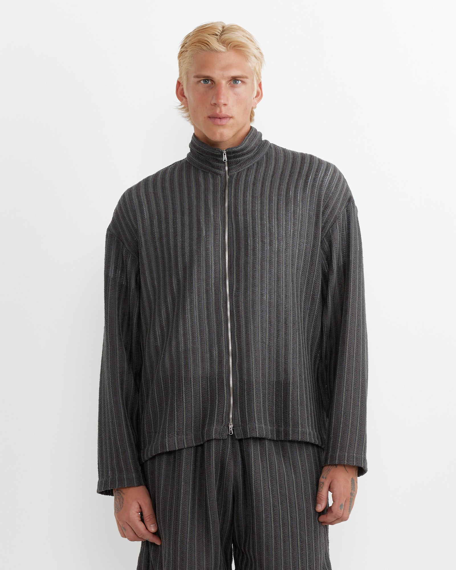 Enzo Shirt in Cotton/Linen Mesh Olive