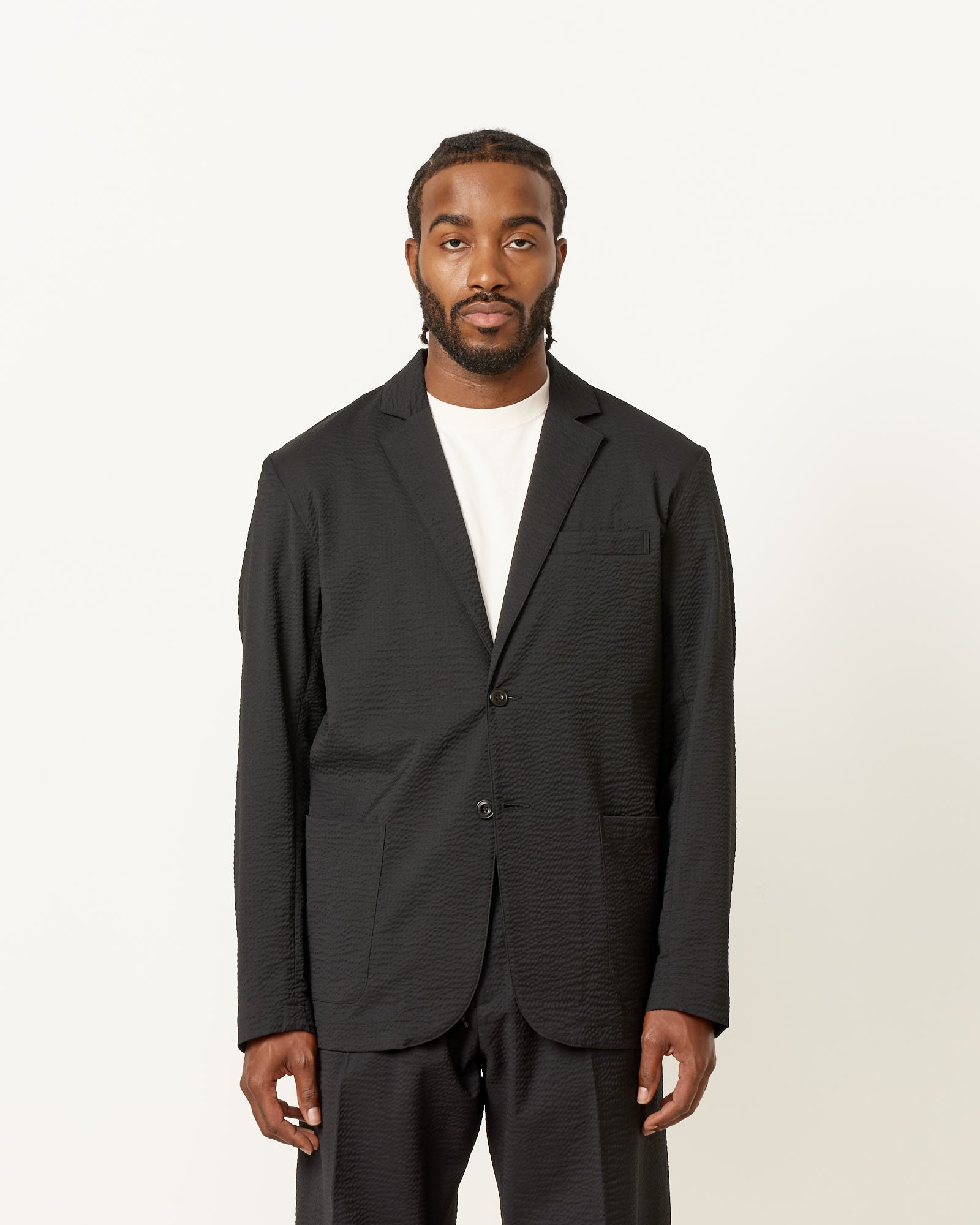 Blazer Super 120s Wool Seersucker in Black