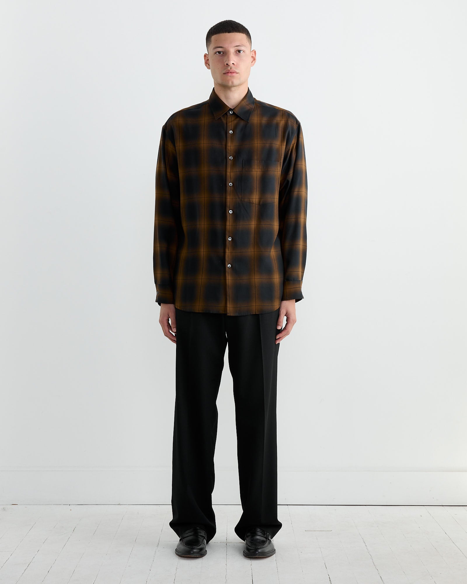 Routine Shirt in Tencel Ombre Plaid Brown