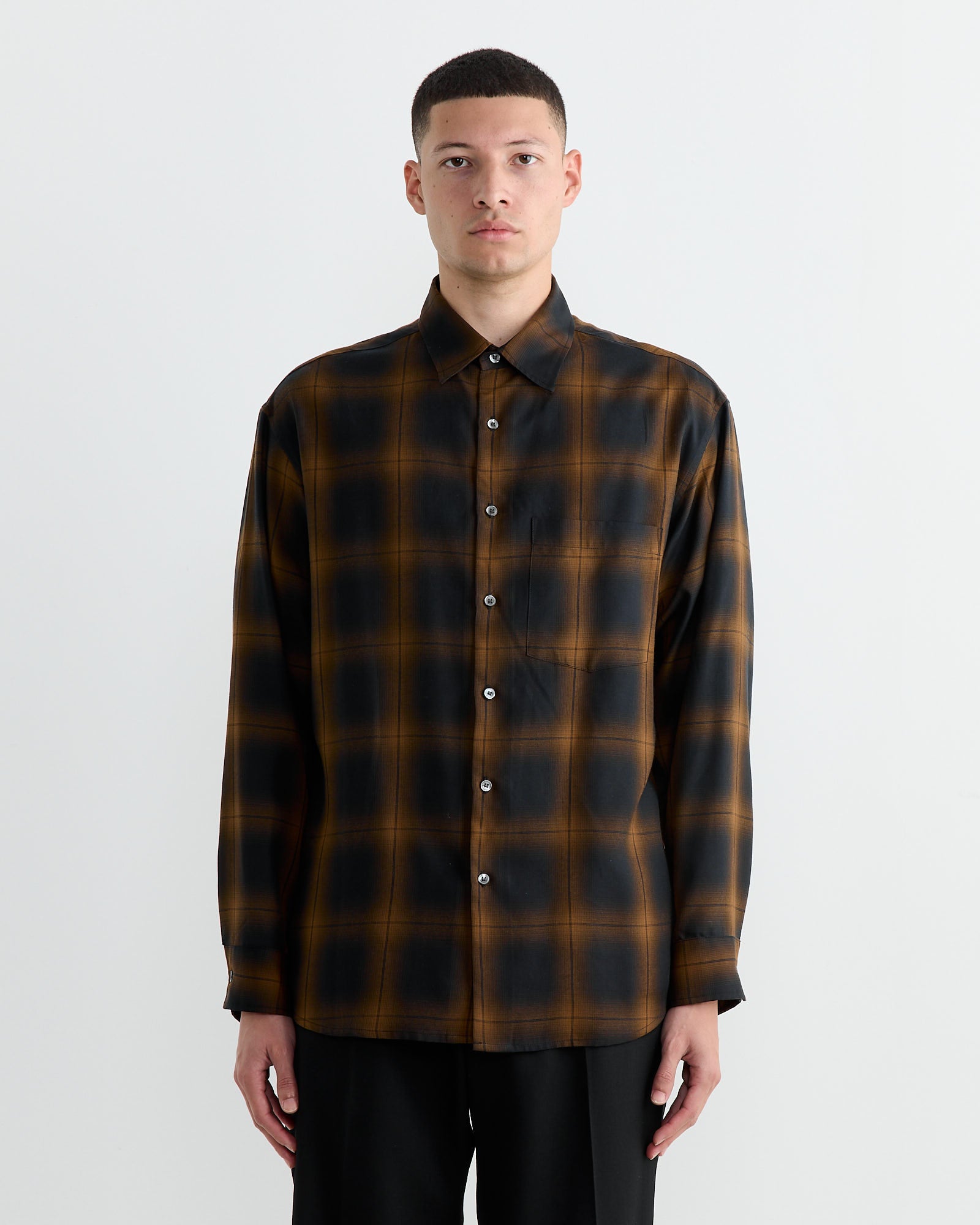 Routine Shirt in Tencel Ombre Plaid Brown