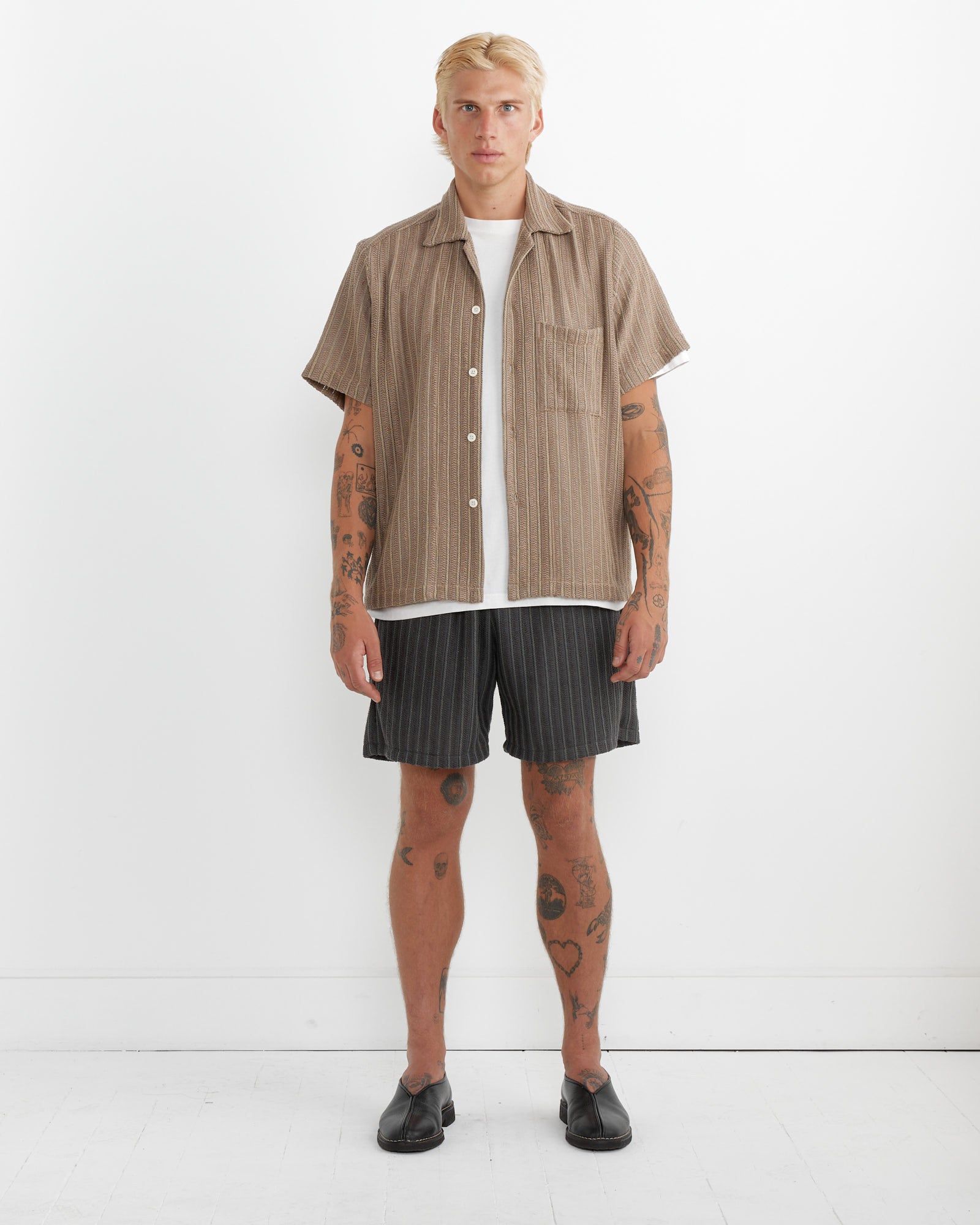 Acoustic Shirt in Cotton/Linen Mesh Tan