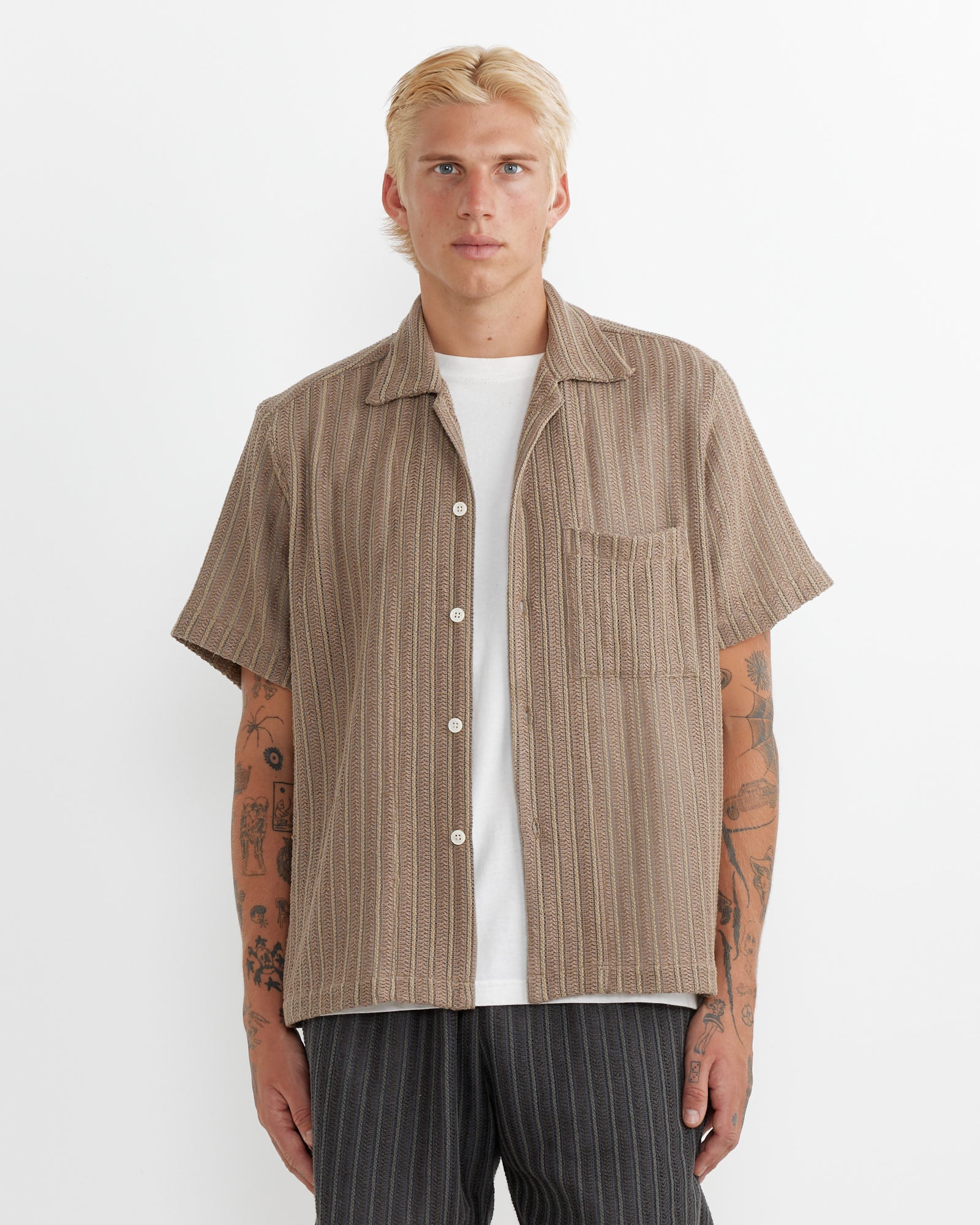 Acoustic Shirt in Cotton/Linen Mesh Tan