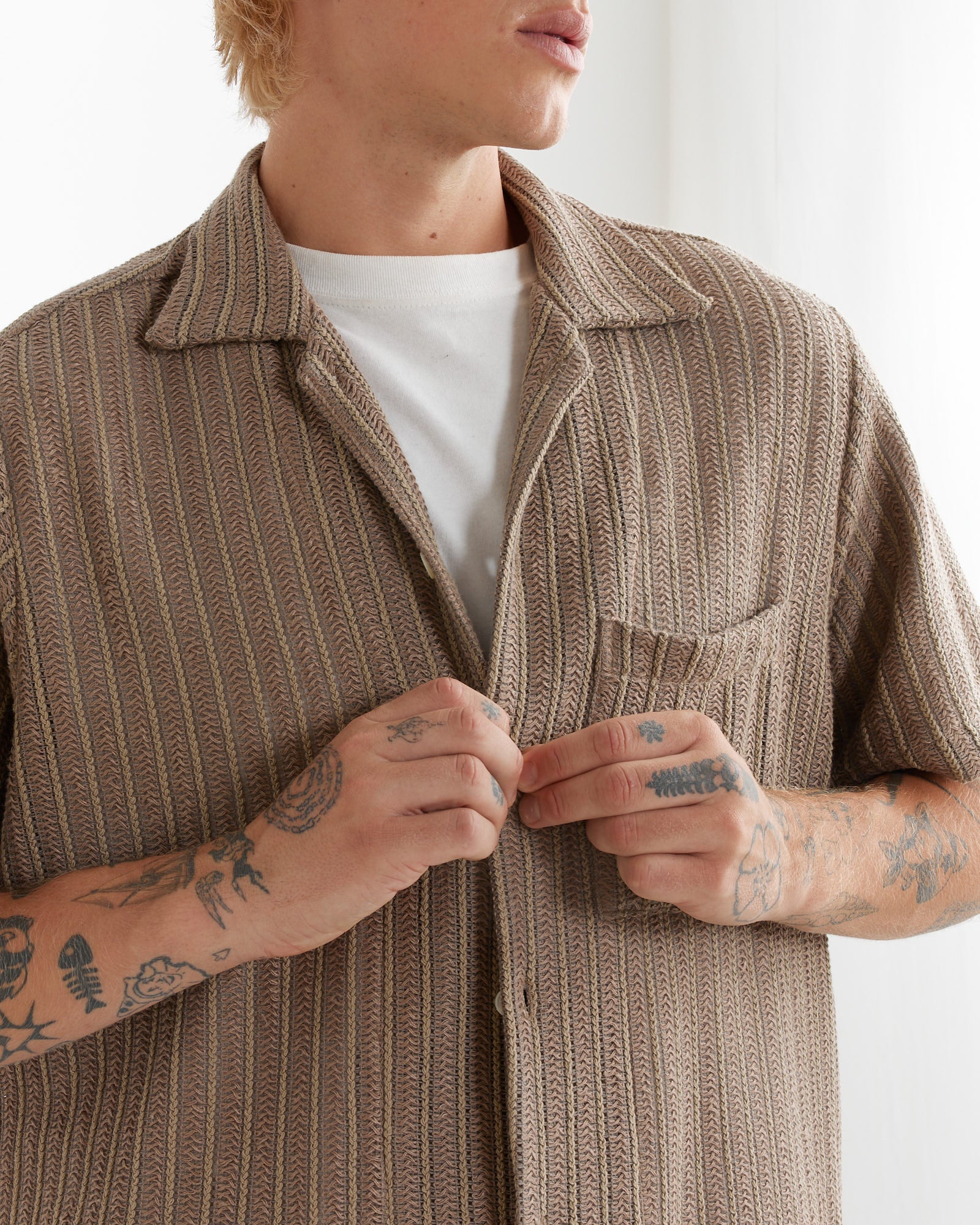 Acoustic Shirt in Cotton/Linen Mesh Tan