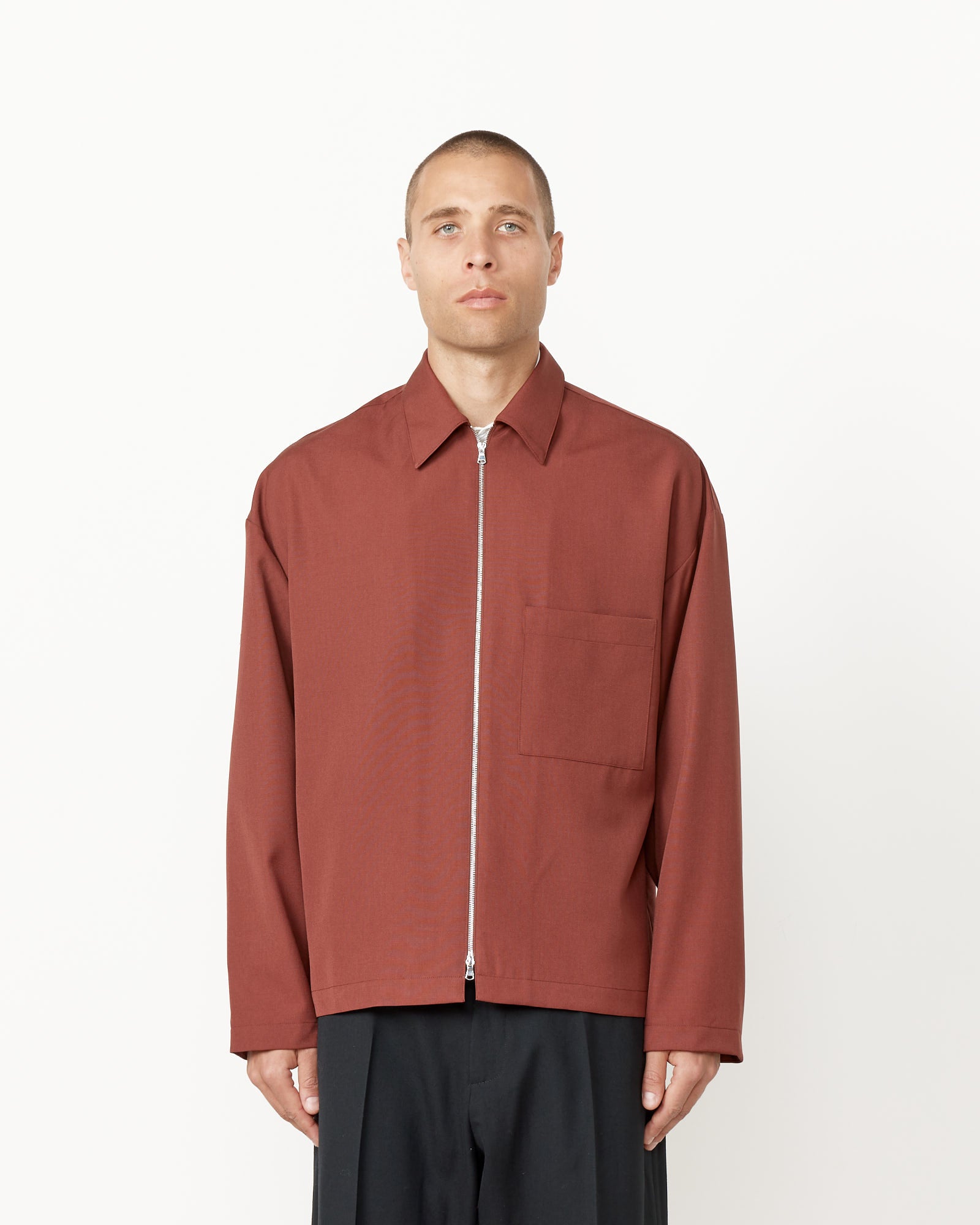 Enzo Shirt Long Sleeve in Tropical Wool Mattone