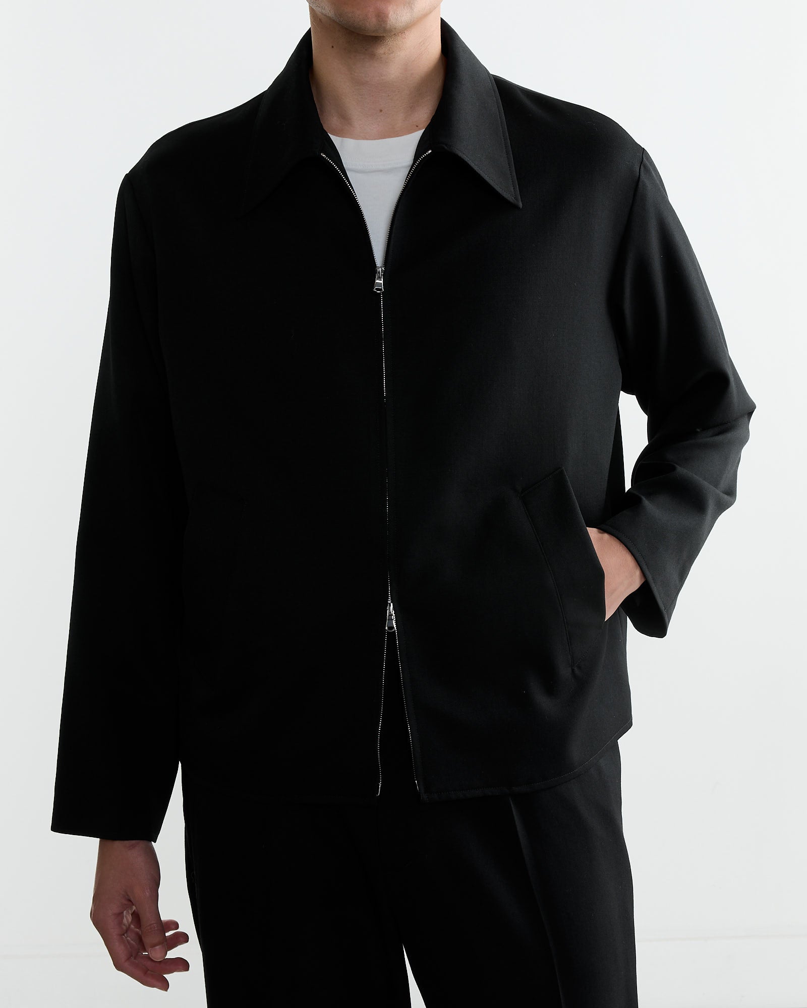 Zip Jacket Wool Gabardine in Black