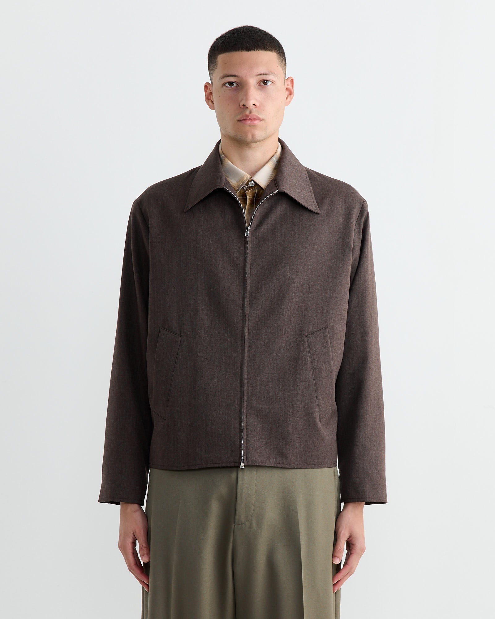 Zip Jacket Wool Gabardine in Brown Mélange