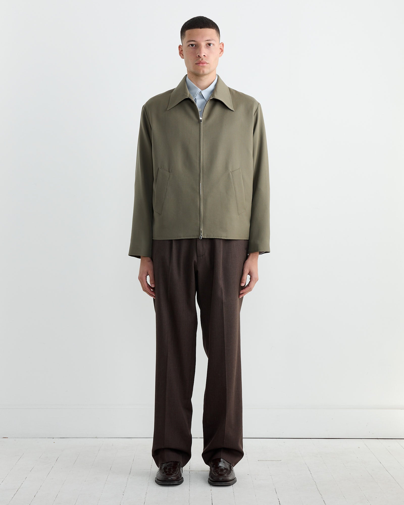 Zip Jacket Wool Gabardine in Sage