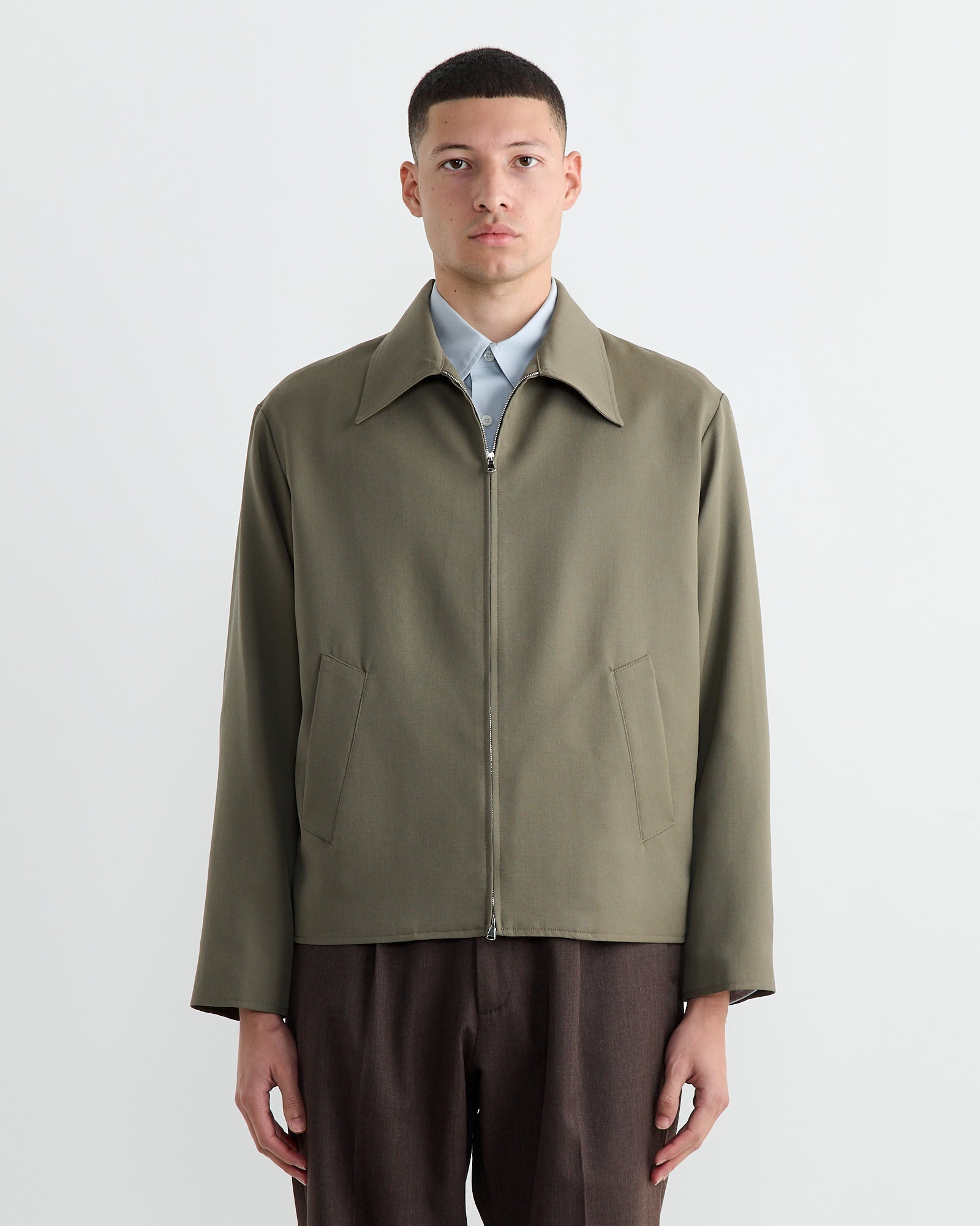 Zip Jacket Wool Gabardine in Sage