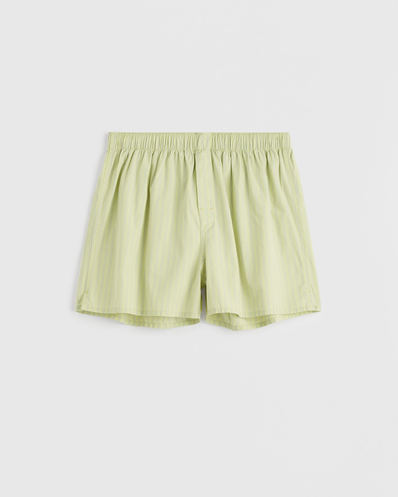 Cotton Poplin Boxer Short in Light Moss Stripes