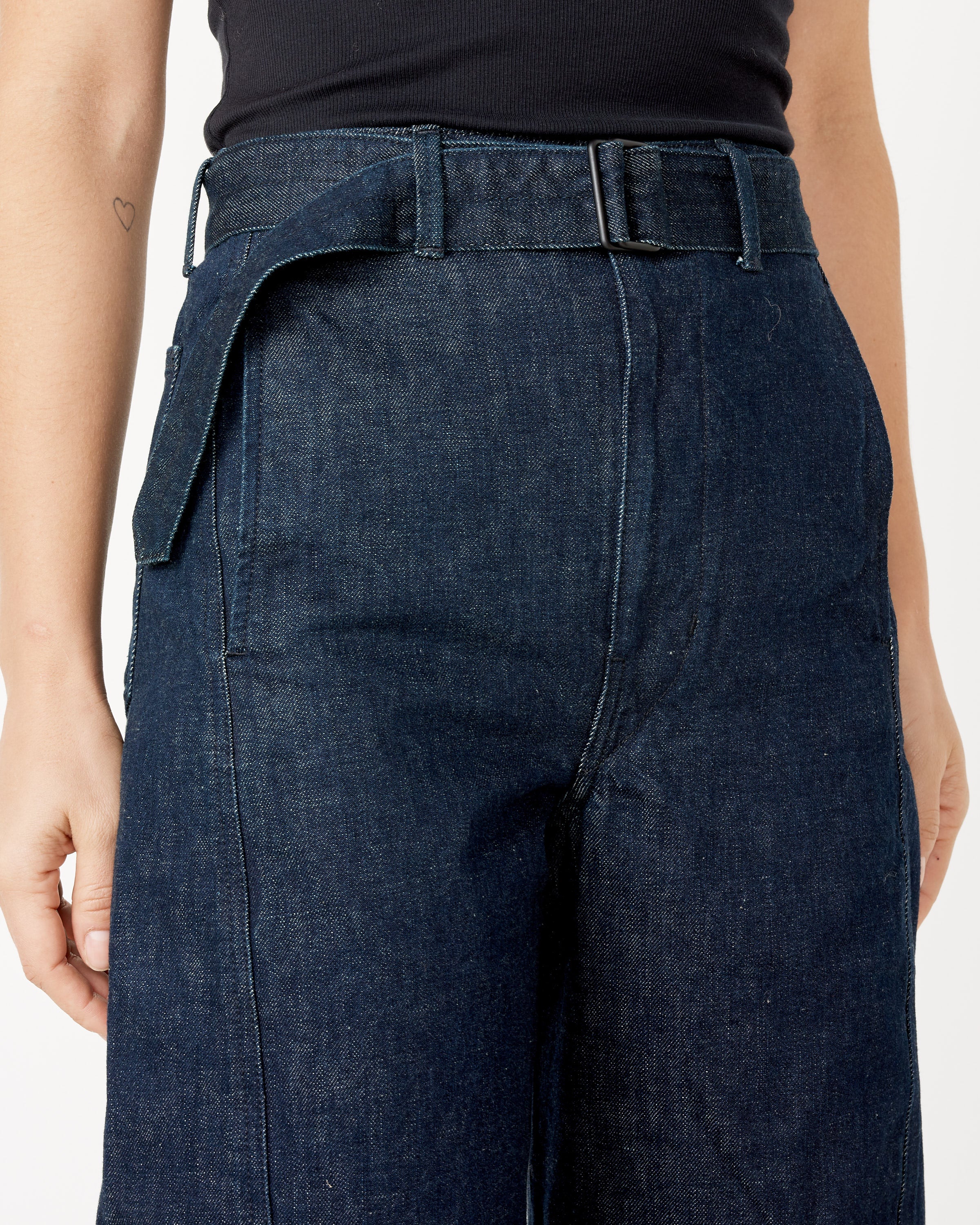 Twisted Belted Pant in Denim Indigo