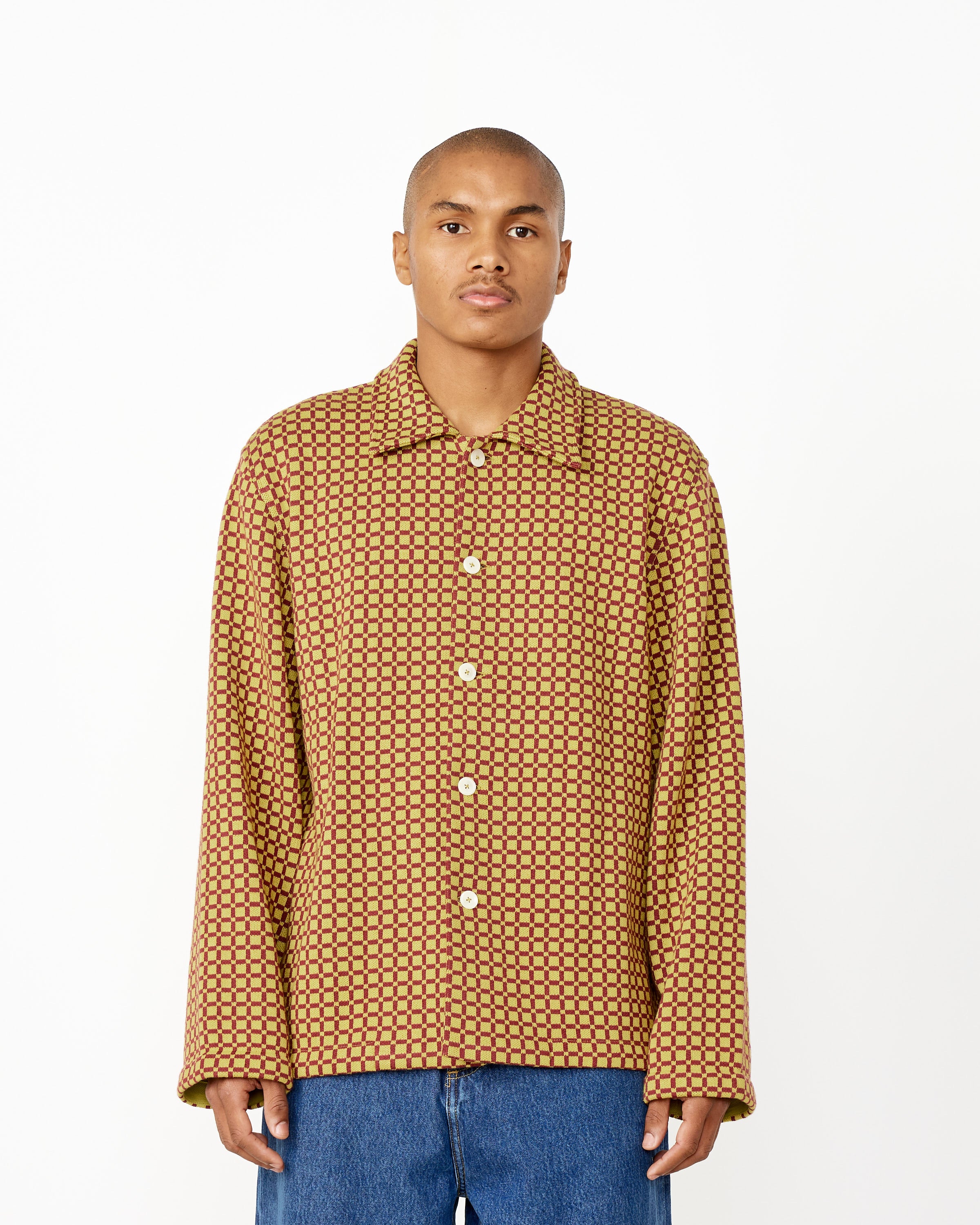 Checker Jacquard Louie Shirt in Green Maroon – Mohawk General Store