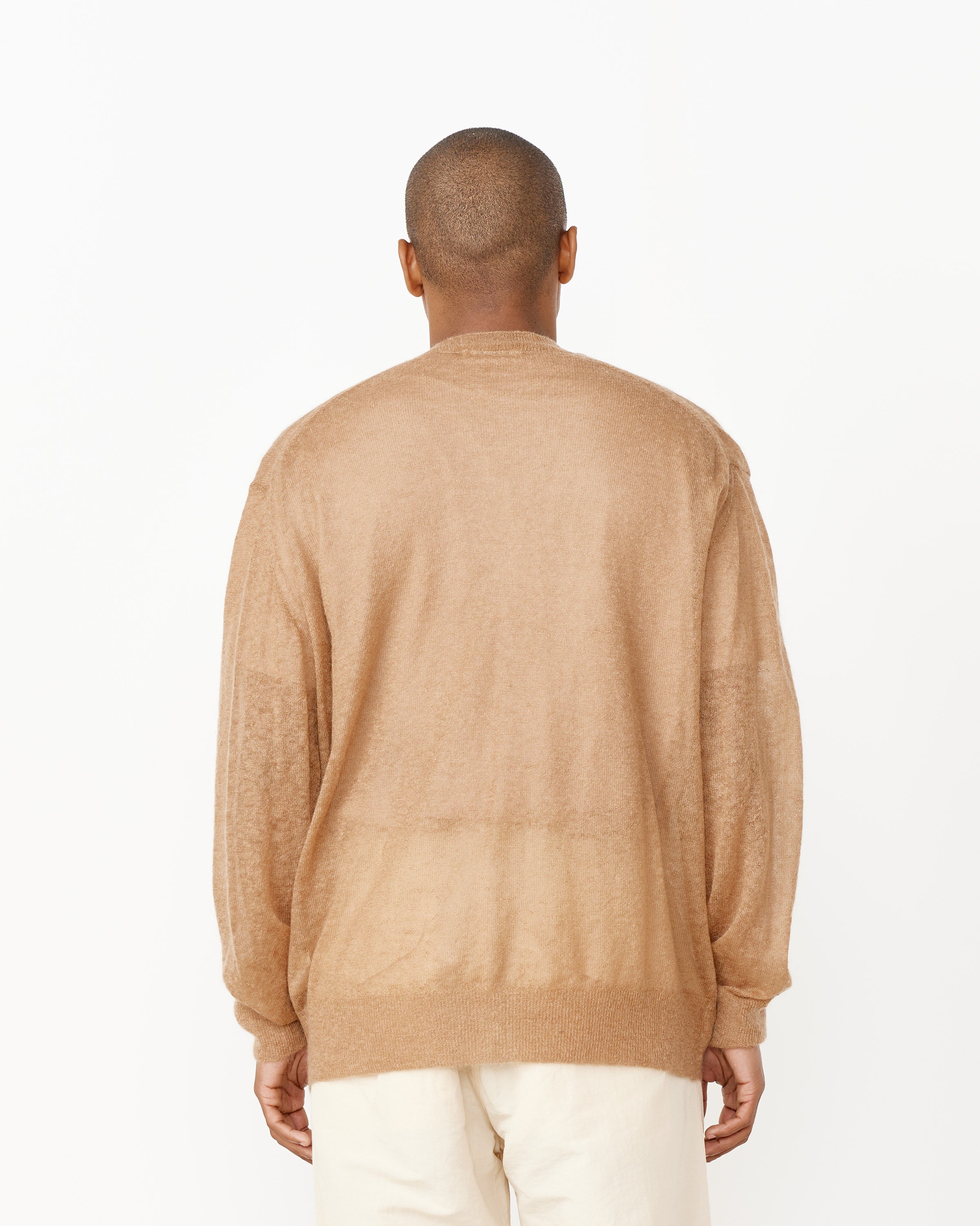 Kid Mohair Sheer Knit Cardigan in Camel