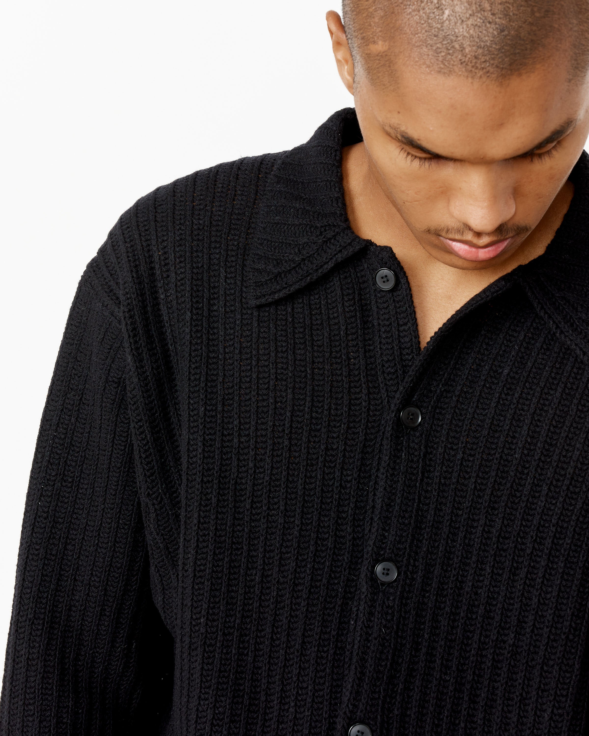 Brushed Cotton Wool Rib Knit Shirt