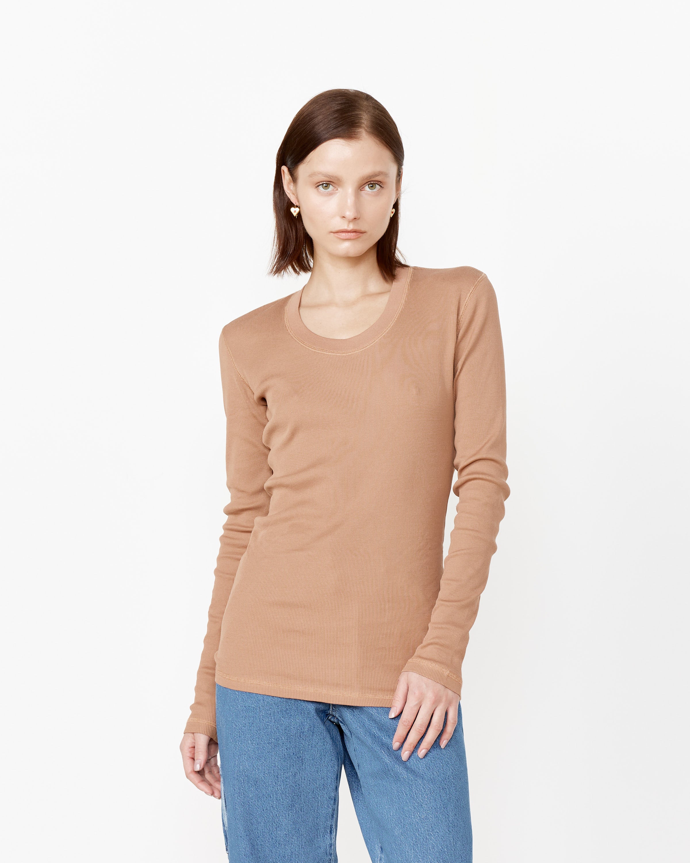 Rib Long-Sleeve T-Shirt in Raw Umber