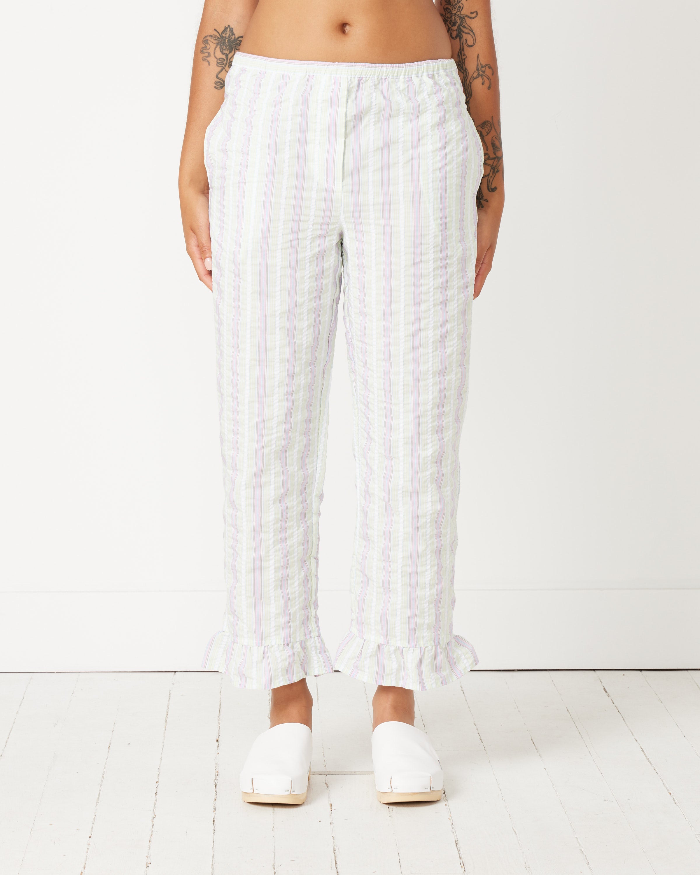 Seersucker Mid Waist Pant